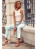 Elegant crease trousers with a belt, blue 5016 - Online store - Boutique